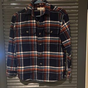 abercrombie kids navy, rust & cream plaid flannel shirt